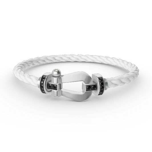 [Zalyn]FORCE LARGE HORSESHOE BLACK DIAMOND BRACELET - WHITE GOLD