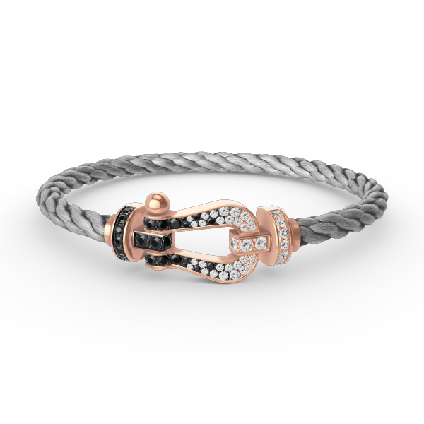 [Zalyn]FORCE LARGE HORSESHOE BLACK & WHITE DIAMOND BRACELET - ROSE GOLD