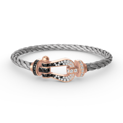 [Zalyn]FORCE LARGE HORSESHOE BLACK & WHITE DIAMOND BRACELET - ROSE GOLD