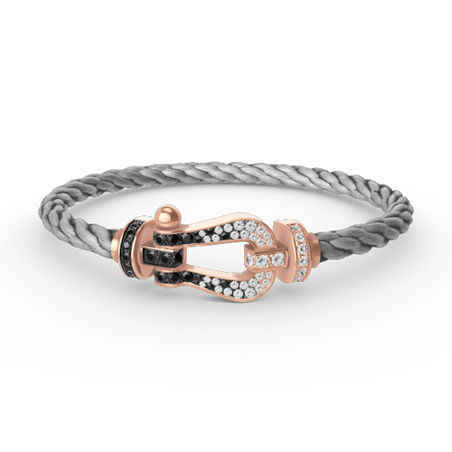 [Zalyn]FORCE LARGE HORSESHOE BLACK & WHITE DIAMOND BRACELET - ROSE GOLD