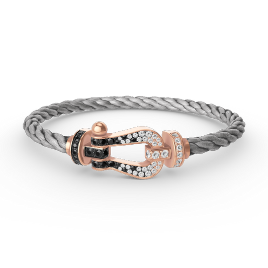[Zalyn]FORCE LARGE HORSESHOE BLACK & WHITE DIAMOND BRACELET - ROSE GOLD