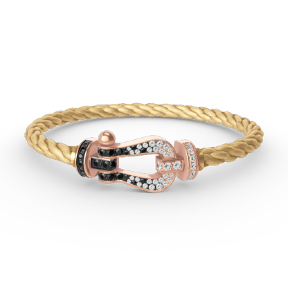 [Zalyn]FORCE LARGE HORSESHOE BLACK & WHITE DIAMOND BRACELET - ROSE GOLD