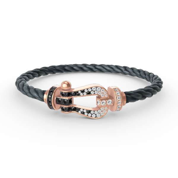 [Zalyn]FORCE LARGE HORSESHOE BLACK & WHITE DIAMOND BRACELET - ROSE GOLD