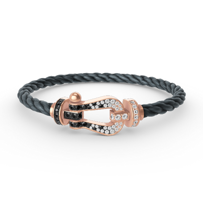 [Zalyn]FORCE LARGE HORSESHOE BLACK & WHITE DIAMOND BRACELET - ROSE GOLD