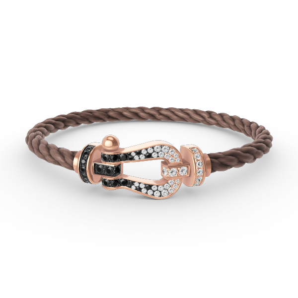 [Zalyn]FORCE LARGE HORSESHOE BLACK & WHITE DIAMOND BRACELET - ROSE GOLD