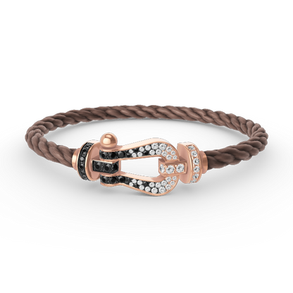 [Zalyn]FORCE LARGE HORSESHOE BLACK & WHITE DIAMOND BRACELET - ROSE GOLD