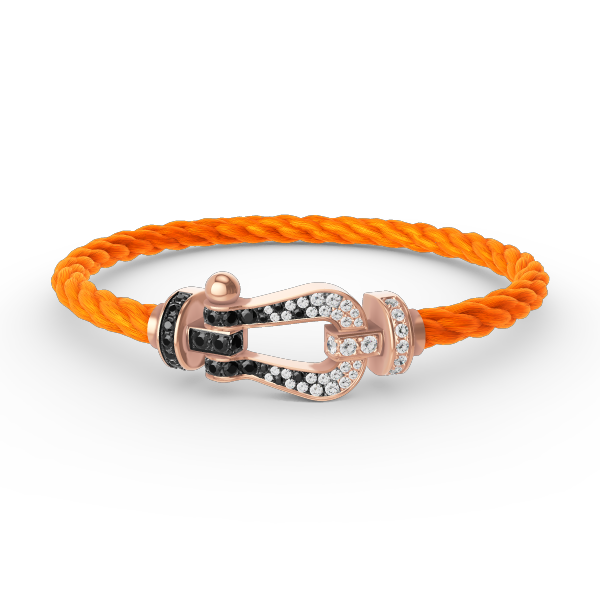 [Zalyn]FORCE LARGE HORSESHOE BLACK & WHITE DIAMOND BRACELET - ROSE GOLD