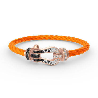 [Zalyn]FORCE LARGE HORSESHOE BLACK & WHITE DIAMOND BRACELET - ROSE GOLD