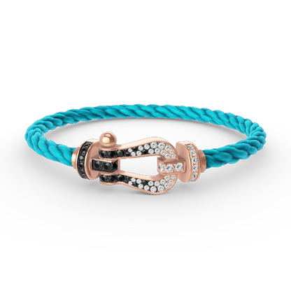 [Zalyn]FORCE LARGE HORSESHOE BLACK & WHITE DIAMOND BRACELET - ROSE GOLD