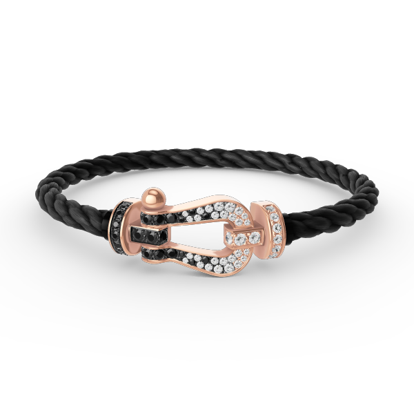 [Zalyn]FORCE LARGE HORSESHOE BLACK & WHITE DIAMOND BRACELET - ROSE GOLD
