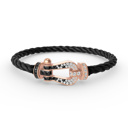 [Zalyn]FORCE LARGE HORSESHOE BLACK & WHITE DIAMOND BRACELET - ROSE GOLD