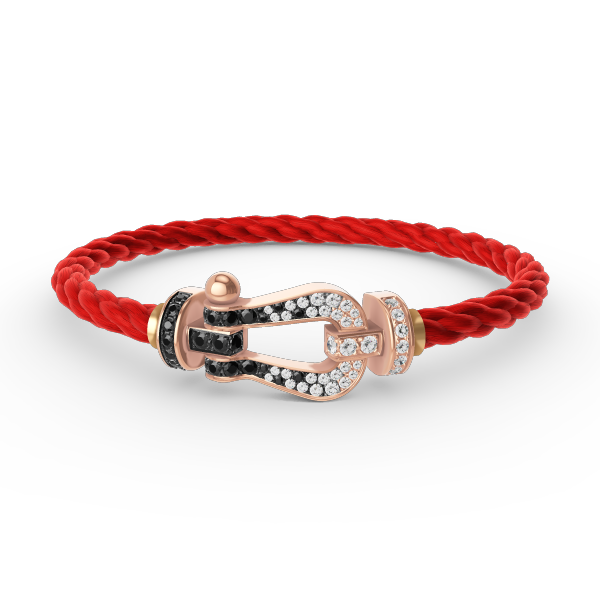 [Zalyn]FORCE LARGE HORSESHOE BLACK & WHITE DIAMOND BRACELET - ROSE GOLD
