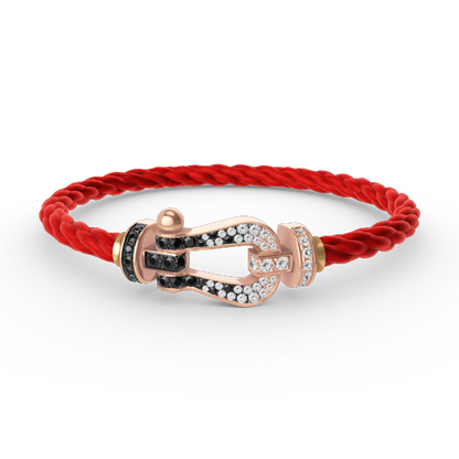 [Zalyn]FORCE LARGE HORSESHOE BLACK & WHITE DIAMOND BRACELET - ROSE GOLD