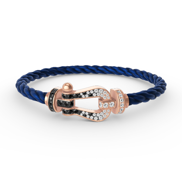[Zalyn]FORCE LARGE HORSESHOE BLACK & WHITE DIAMOND BRACELET - ROSE GOLD