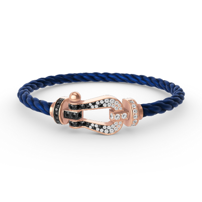 [Zalyn]FORCE LARGE HORSESHOE BLACK & WHITE DIAMOND BRACELET - ROSE GOLD