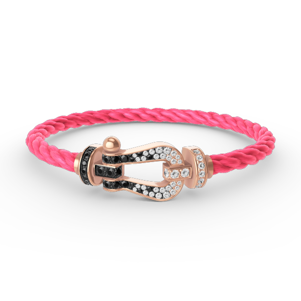 [Zalyn]FORCE LARGE HORSESHOE BLACK & WHITE DIAMOND BRACELET - ROSE GOLD