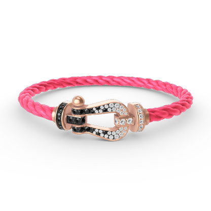 [Zalyn]FORCE LARGE HORSESHOE BLACK & WHITE DIAMOND BRACELET - ROSE GOLD