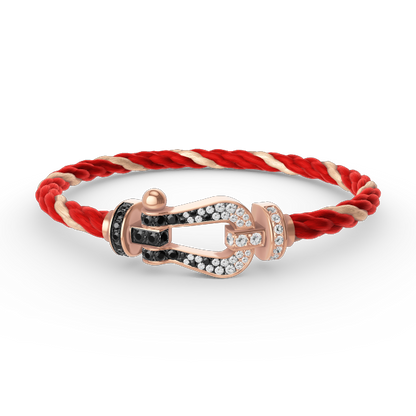[Zalyn]FORCE LARGE HORSESHOE BLACK & WHITE DIAMOND BRACELET - ROSE GOLD