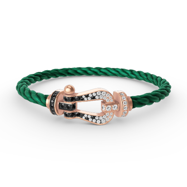 [Zalyn]FORCE LARGE HORSESHOE BLACK & WHITE DIAMOND BRACELET - ROSE GOLD