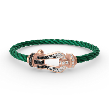 [Zalyn]FORCE LARGE HORSESHOE BLACK & WHITE DIAMOND BRACELET - ROSE GOLD