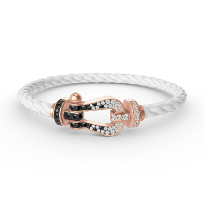[Zalyn]FORCE LARGE HORSESHOE BLACK & WHITE DIAMOND BRACELET - ROSE GOLD