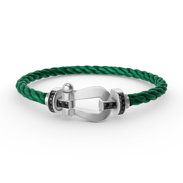 [Zalyn]FORCE LARGE HORSESHOE BLACK DIAMOND BRACELET - WHITE GOLD