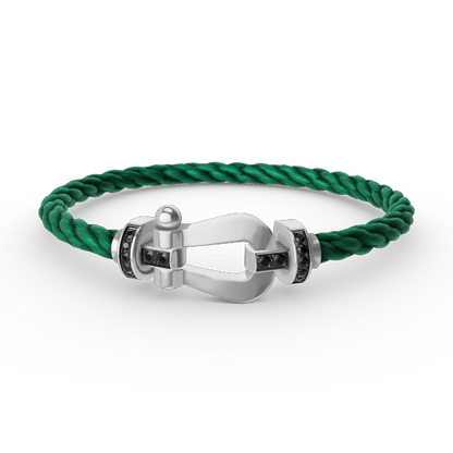 [Zalyn]FORCE LARGE HORSESHOE BLACK DIAMOND BRACELET - WHITE GOLD