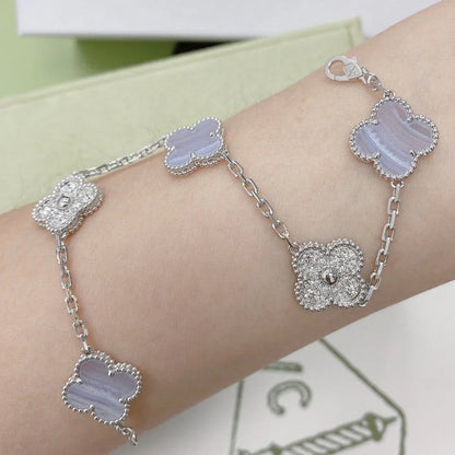 [Zalyn]LUCKY CLOVER 5-MOTIF BRACELET - PURPLE CHALCEDONY COLLECTION