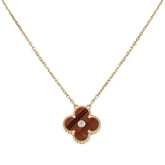 [Zalyn Jewelry ]CLOVER 15MM DIAMOND AND YELLOW TIGER'S EYE AGATE necklace