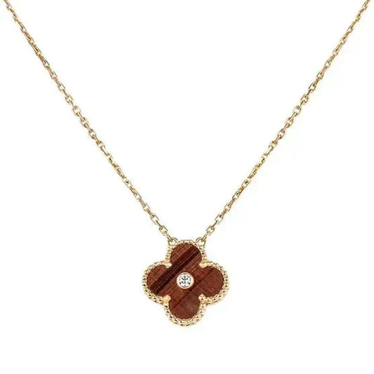 [Zalyn Jewelry ]CLOVER 15MM DIAMOND AND YELLOW TIGER'S EYE AGATE necklace