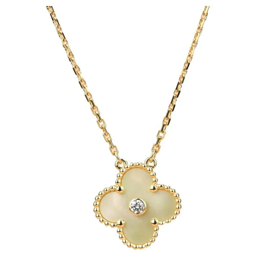 [Zalyn Jewelry ]CLOVER 15MM DIAMOND GOLD MOTHER OF PEARL NECKLACE