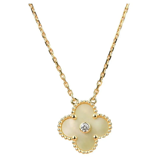 [Zalyn Jewelry ]CLOVER 15MM DIAMOND GOLD MOTHER OF PEARL NECKLACE