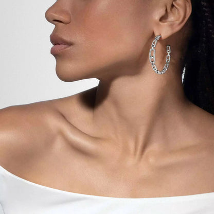 [Zalyn]MOVE LINK KINETIC DIAMOND HOOP EARRINGS