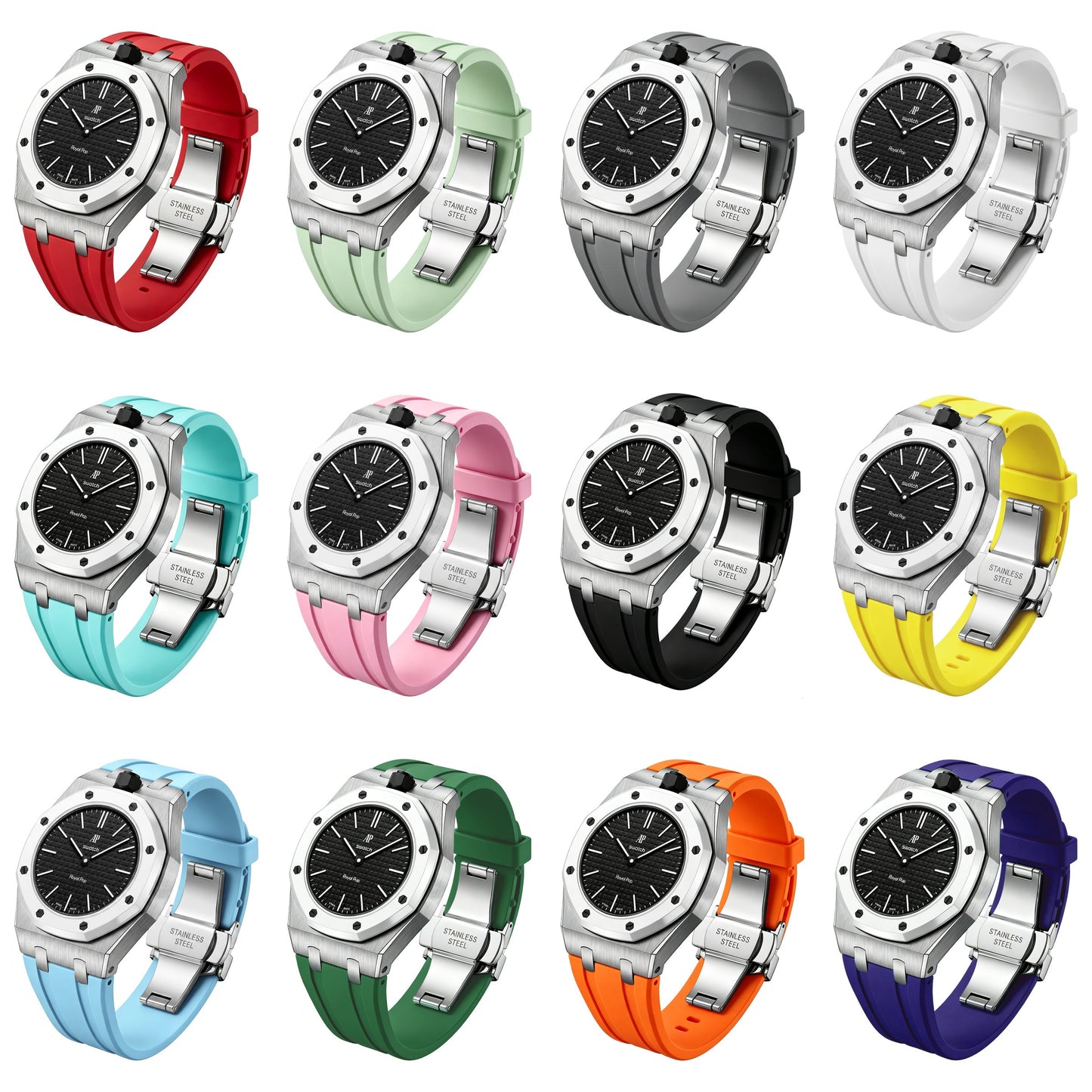 [Zalyn]Royal Oak Pop Exclusive Steel Case & Silicone Strap With Cradle