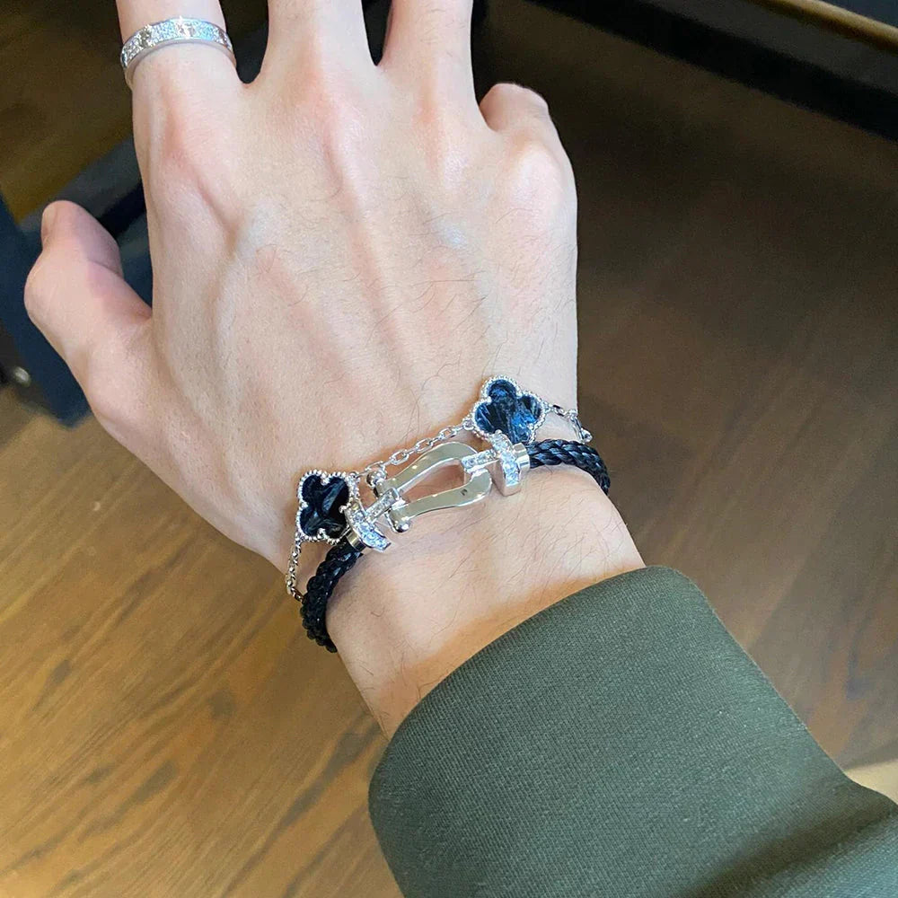 [Zalyn]LUCKY CLOVER 5-MOTIF BRACELET - PIETERSITE COLLECTION