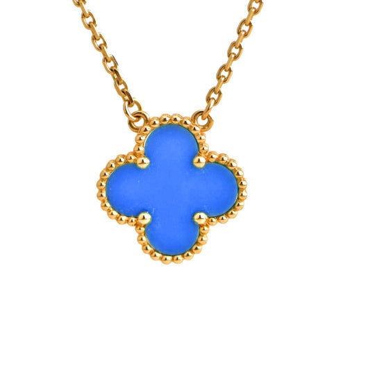 [Zalyn Jewelry ]CLOVER 15MM BLUE AGATE NECKLACE