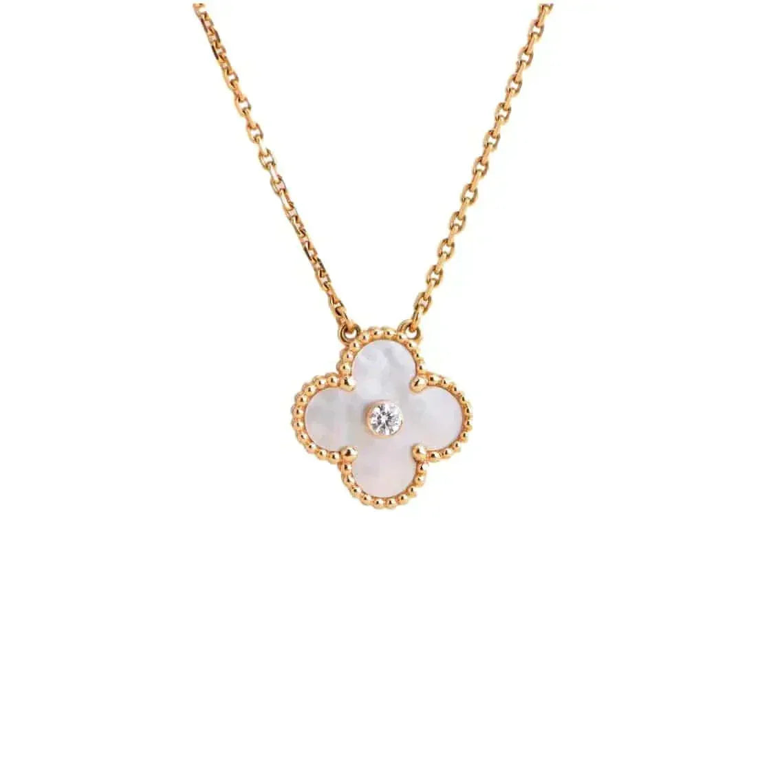 [Zalyn Jewelry ]CLOVER 15MM DIAMOND WHITE FRITILLARIA NECKLACE