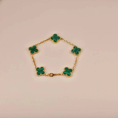 [Zalyn]LUCKY CLOVER 5-MOTIF BRACELET - MALACHITE COLLECTION