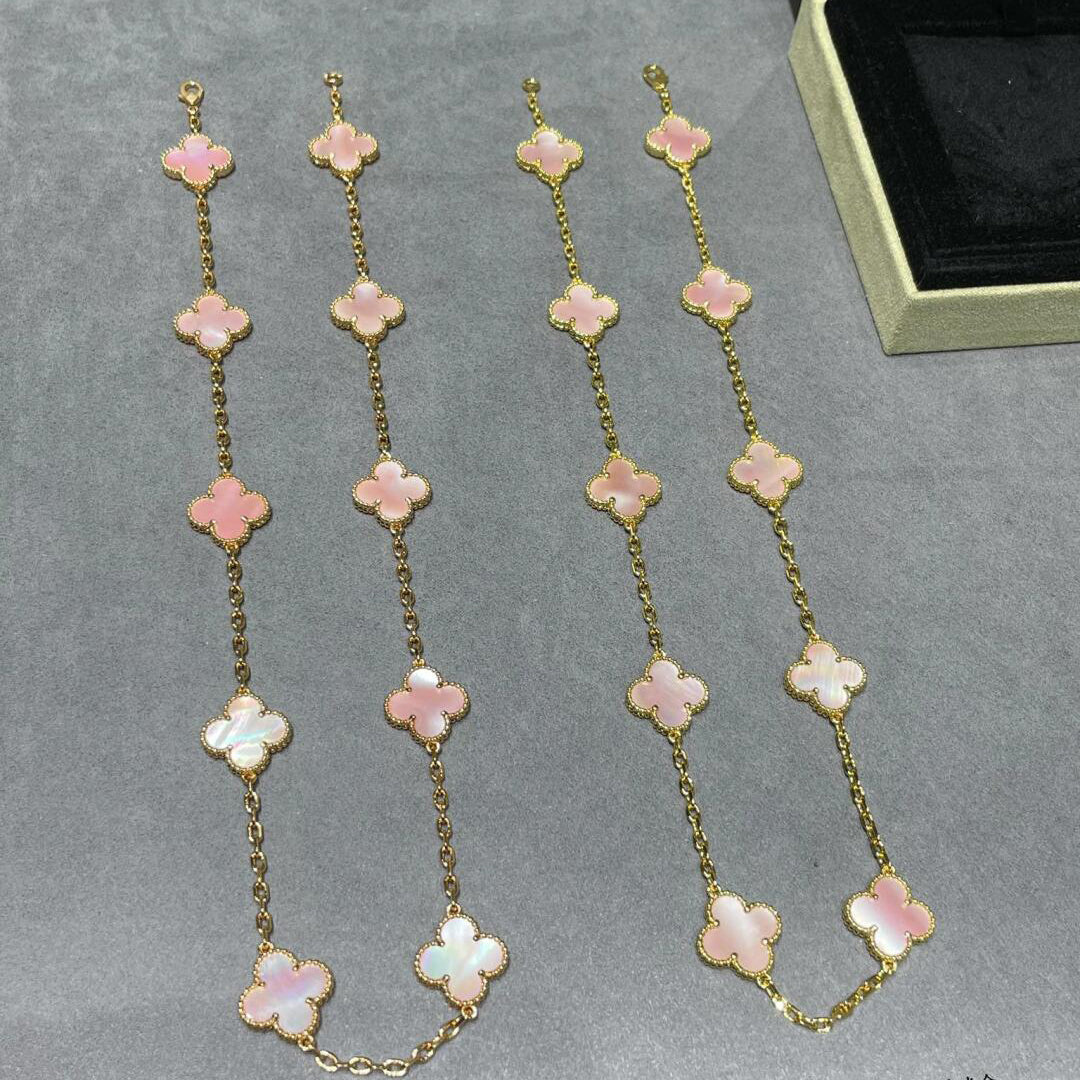 [Zalyn Jewelry ]CLOVER 10 MOTIFS PINK MOP NECKLACE