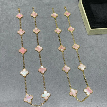 [Zalyn Jewelry ]CLOVER 10 MOTIFS PINK MOP NECKLACE