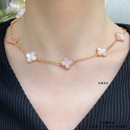 [Zalyn Jewelry ]CLOVER 10 MOTIFS PINK MOP NECKLACE