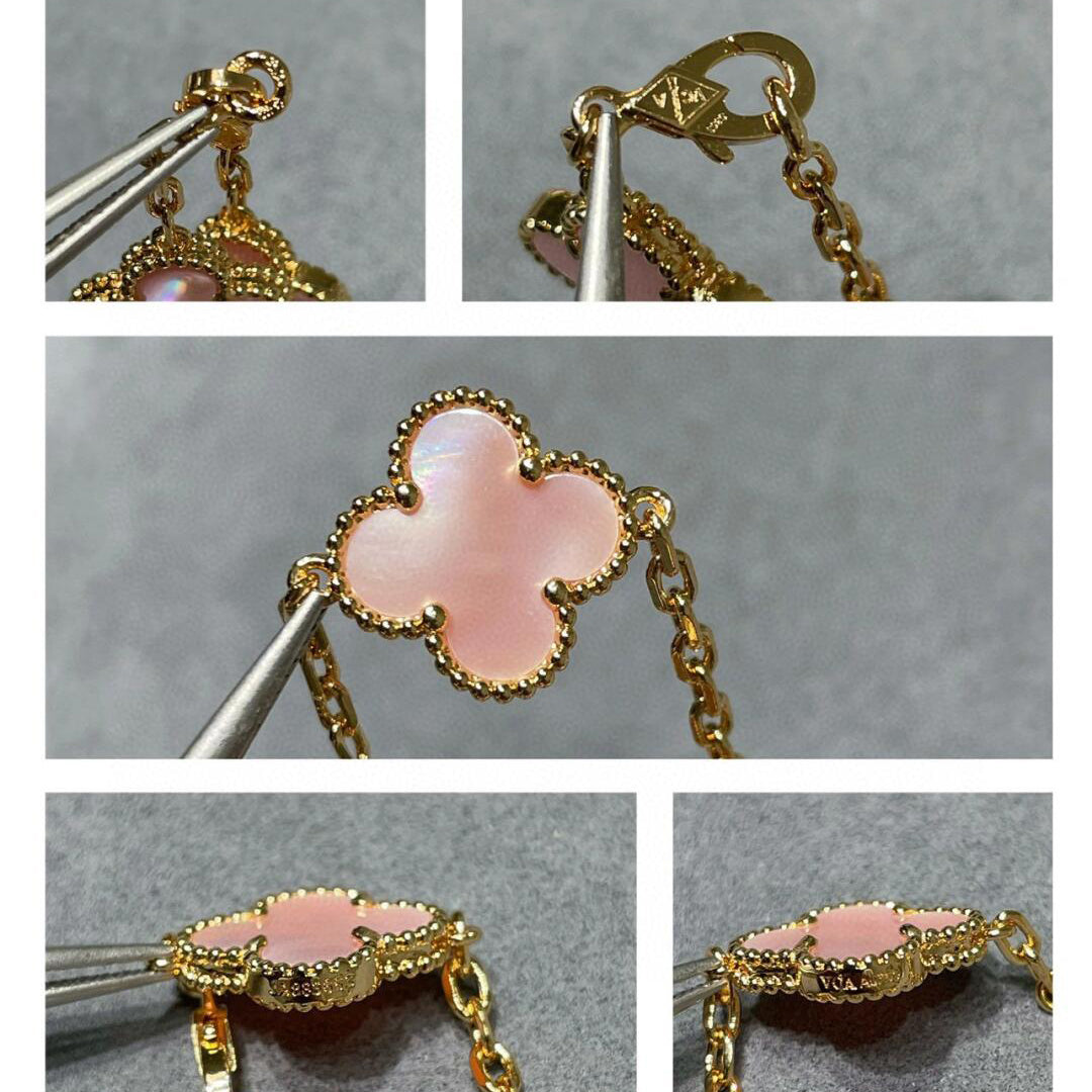 [Zalyn Jewelry ]CLOVER 10 MOTIFS PINK MOP NECKLACE