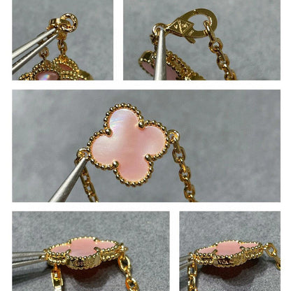 [Zalyn Jewelry ]CLOVER 10 MOTIFS PINK MOP NECKLACE