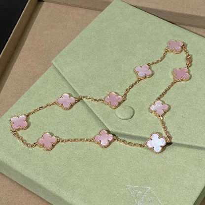 [Zalyn Jewelry ]CLOVER 10 MOTIFS PINK MOP NECKLACE