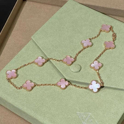 [Zalyn Jewelry ]CLOVER 10 MOTIFS PINK MOP NECKLACE