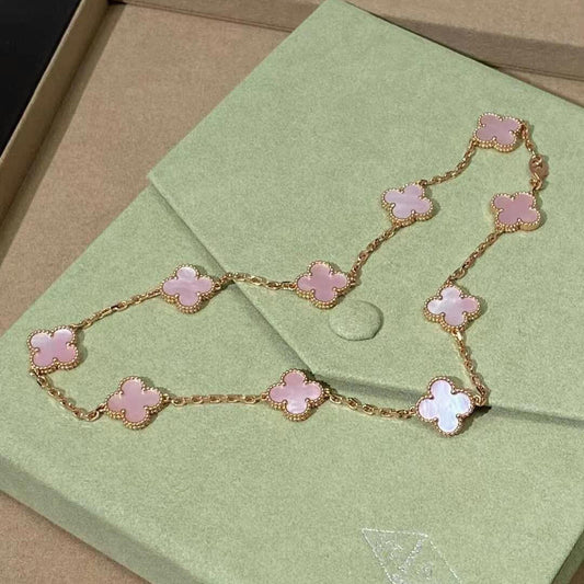 [Zalyn Jewelry ]CLOVER 10 MOTIFS PINK MOP NECKLACE