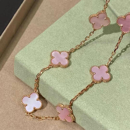 [Zalyn Jewelry ]CLOVER 10 MOTIFS PINK MOP NECKLACE