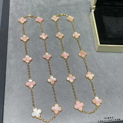 [Zalyn Jewelry ]CLOVER 10 MOTIFS PINK MOP NECKLACE