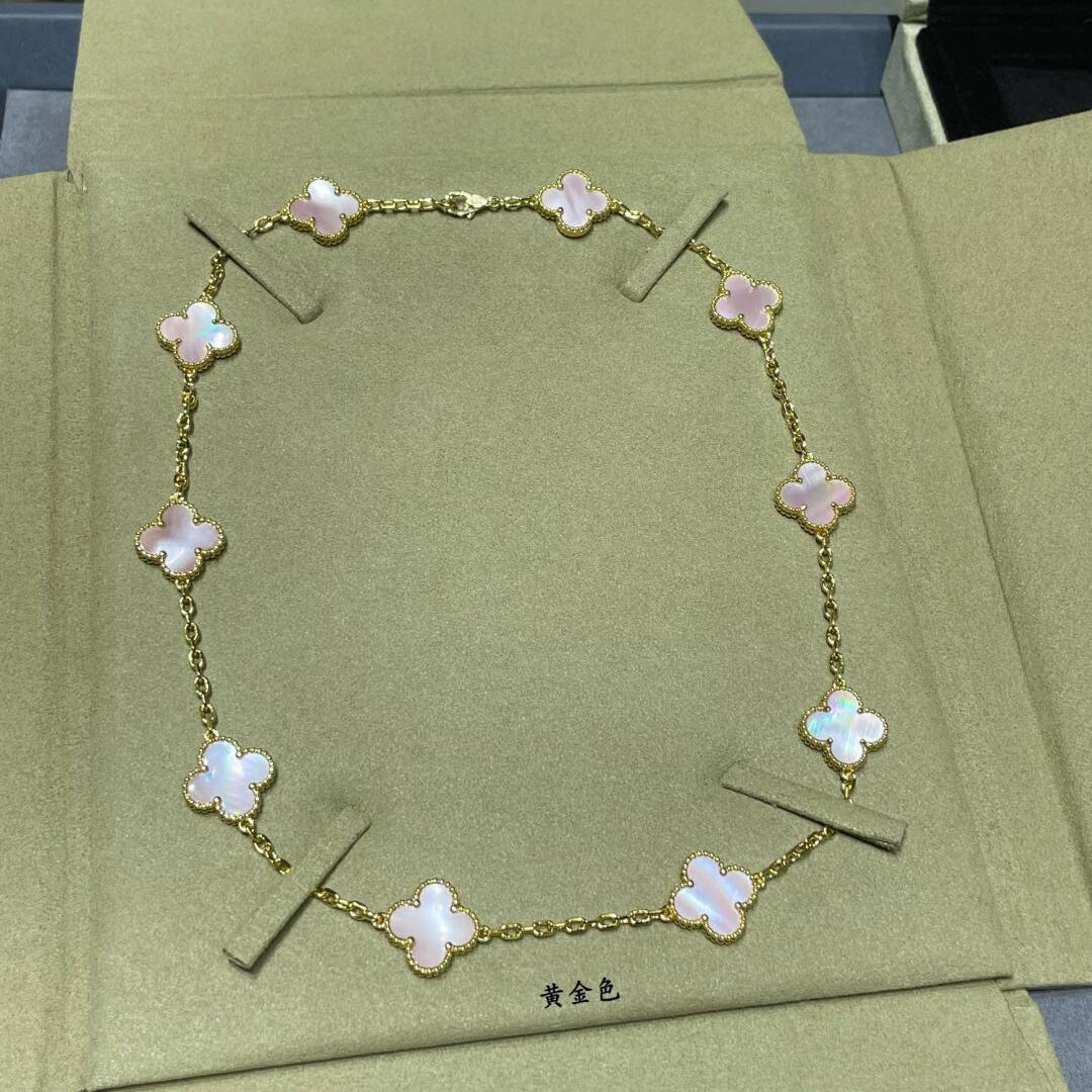 [Zalyn Jewelry ]CLOVER 10 MOTIFS PINK MOP NECKLACE