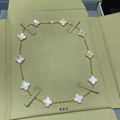 [Zalyn Jewelry ]CLOVER 10 MOTIFS PINK MOP NECKLACE